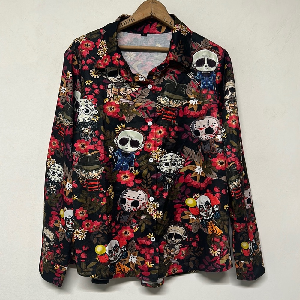 Halloween Horror Blouse Freddy, Jason, It, Pinhead, Michael Myers Scary